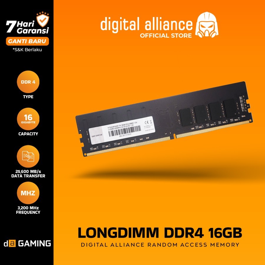 RAM DA 16GB DDR4 3200MHz PC4-25600 PC MEMORY LONGDIMM DRIVE